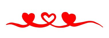 Üç Kalpli Sevgililer Günü, beyaz arka planda izole edilmiş fırça ve mürekkeple boyanmış bir el. Vektör illüstrasyonu.