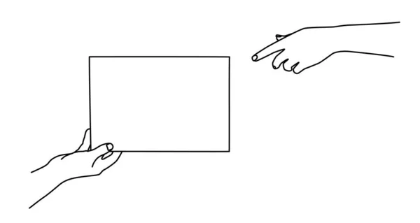 Mão Segurando Documento Dando Homem Documento Uma Mulher Mão Desenhada — Vetor de Stock