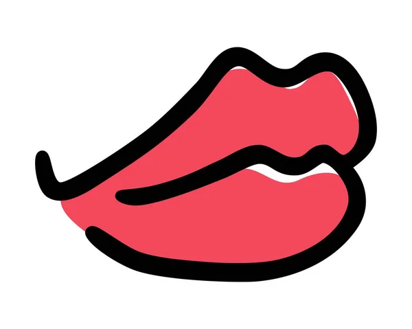 Czerwone Usta Narysowane Pędzlem Farby Atramentowej Izolowane Białym Tle Ilustracja — Wektor stockowy