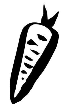 Beyaz arka planda mürekkep fırçasıyla boyanmış havuç resmi. Vektör illüstrasyonu