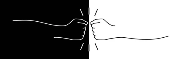 Fist Bumping Banner White Black Hand Drawn Single Line Team — Vetor de Stock