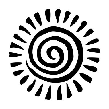 El çizimi güneş, mürekkep fırçasıyla boyanmış, beyaz arka planda izole edilmiş. Vektör illüstrasyonu.