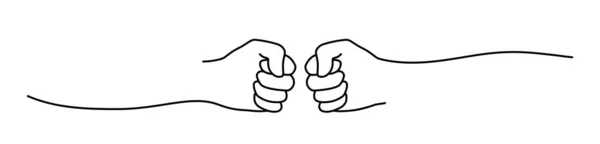 Pięść Bumping Baner Ręcznie Narysowane Jednej Linii Praca Zespołowa Współpraca — Wektor stockowy