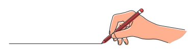 Hand holding a pencil and drawing a line. Hand drawn with thin line. Vector illustration isolated on white background
