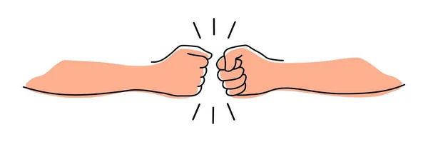 Fist Bumping Banner Hand Drawn Single Line Team Work Cooperation — Stock Vector