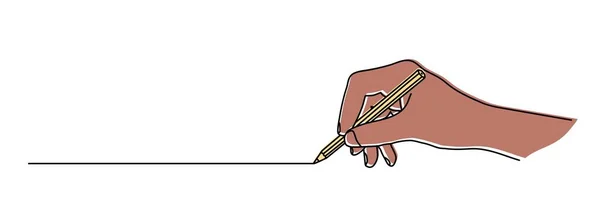 Hand Holding Pencil Drawing Line Hand Drawn Thin Line Vector — Wektor stockowy