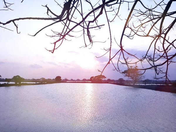 Hermosa Puesta Sol Desde Centro Del Lago — Foto de Stock