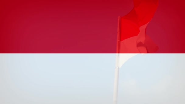 Indonesische Rot Weiße Flagge Weht Einem Sonnigen Tag Auf Einer — Stockvideo