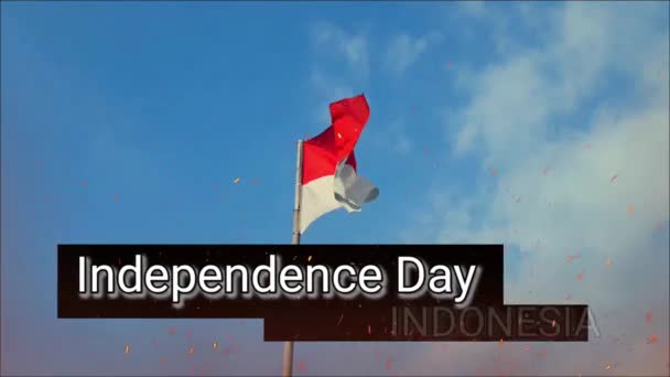 Indonesiska Röd Och Vit Flagga Som Flyger Bambu Pol Den — Stockvideo
