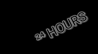 24 saat işareti aç 3d titreşen renk animasyon harfi. Işıklandırma neon kelimesi iş, web, promosyon ve şablon için