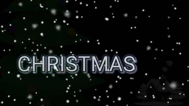 Flikkerend Vrolijk Kerstbelettering Woord Animatie Gradiënt Kleur Bliksem Neon Kleur — Stockvideo