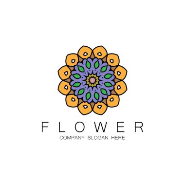Çiçek Logosu Tasarımı, Mandala Sanat Vektörü, Şirket Markası, Bayrak Etiketi veya Ürün için