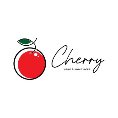 Cherry Fruit logo, Red Colored plant vector illustration, Fruit Shop Design, Company, Sticker, Product Brand