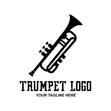 Trompet logosu tasarımı, melodi oluşturma, müzikal enstrüman vektör çizimi çizimi