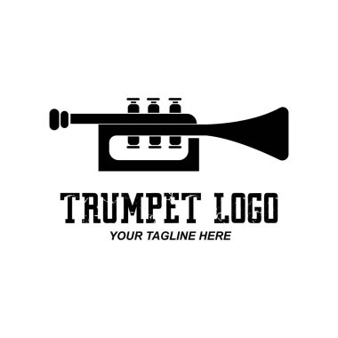 Trompet logosu tasarımı, melodi oluşturma, müzikal enstrüman vektör çizimi çizimi