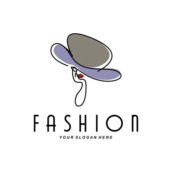 Sombrero Mujer Logo Design Illustration Accesorios Belleza Moda Cuidado Marca — Vector de stock