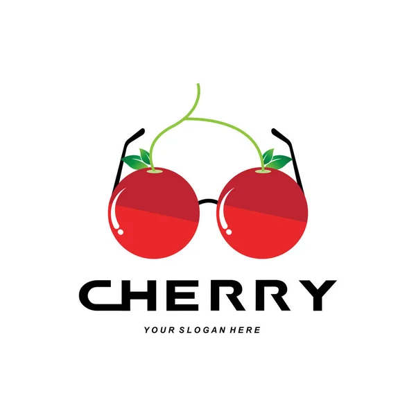 Kiraz Meyvesi Logosu Kırmızı Renkli Bitki Vektör Çizimi Meyve Dükkanı — Stok Vektör