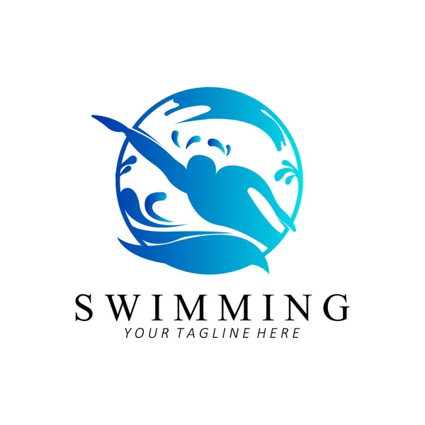 Swimming Logo Design Athletics Olympic Competition Icon Vector — Stok Vektör