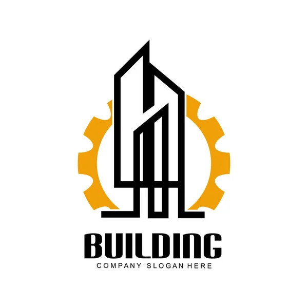 Construção Cidade Logo Design Premium Qualidade Linha Vector Ilustração —  Vetores de Stock