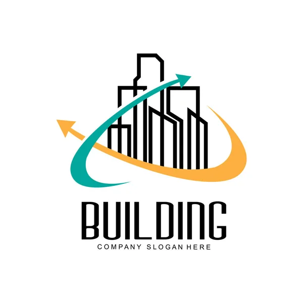 Şehir Binası Nşaat Logosu Kaliteli Çizgi Çizgisi Gösterimi — Stok Vektör