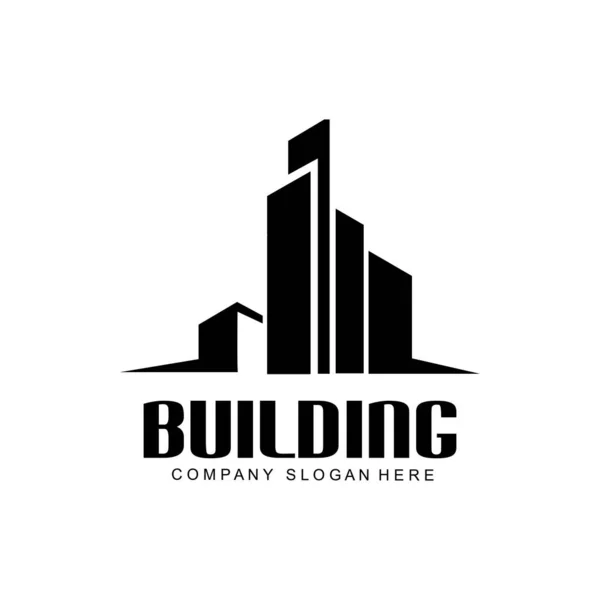 Şehir Binası Nşaat Logosu Kaliteli Çizgi Çizgisi Gösterimi — Stok Vektör