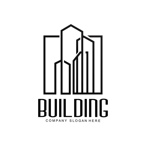 City Building Construction Logo Design Premium Quality Line Vector Illustration — 图库矢量图片