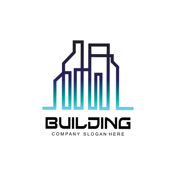 Stadsbouw Logo Design Premium Kwaliteitslijn Vector Illustratie — Stockvector