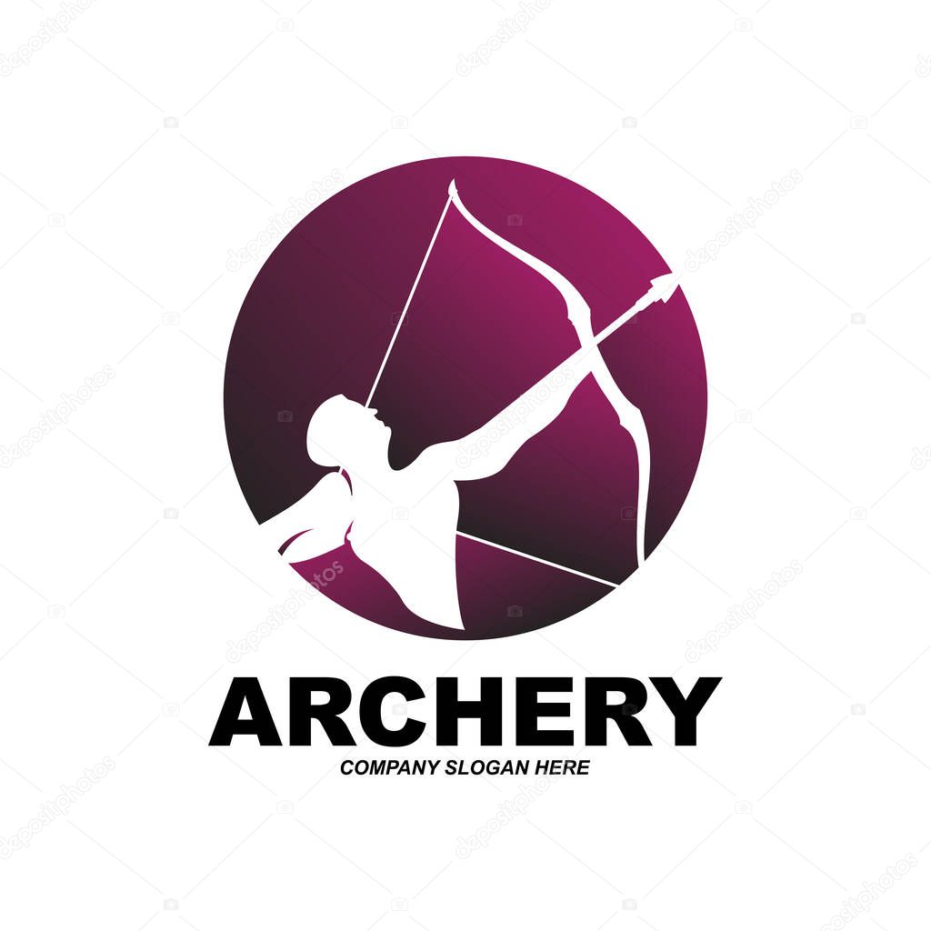 Archer fighter logo design, arrow direction target, royal protector vector illustration