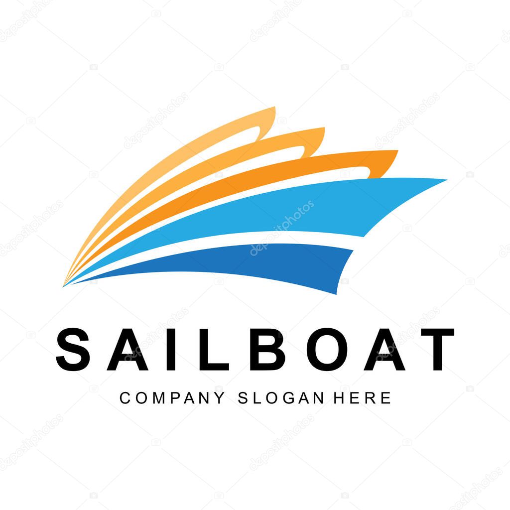 Sailboat Logo Design, Fishing Boat Illustration, Company Brand Vector Icon