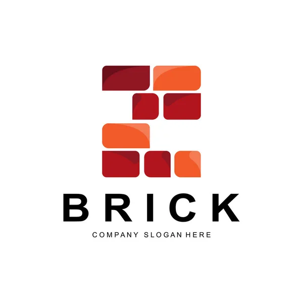 Bricks Logo Design Material Stone Illustration Vector Building Construction Icon — ストックベクタ