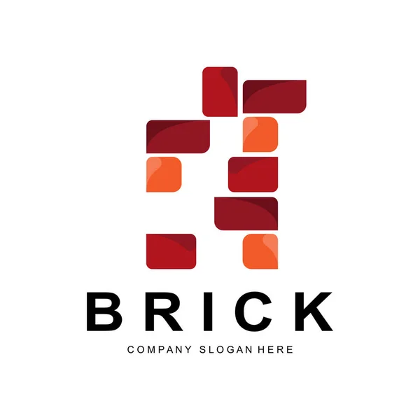 Bricks Logo Design Material Stone Illustration Vector Building Construction Icon —  Vetores de Stock