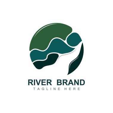 River Logo Tasarımı, River Creek Vector, Riverside İllüstrasyonu Dağlar ve Doğa, Ürün Markası