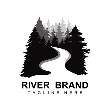 River Logo Tasarımı, River Creek Vector, Riverside İllüstrasyonu Dağlar ve Doğa, Ürün Markası