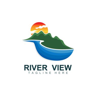 River Logo Tasarımı, River Creek Vector, Riverside İllüstrasyonu Dağlar ve Doğa, Ürün Markası