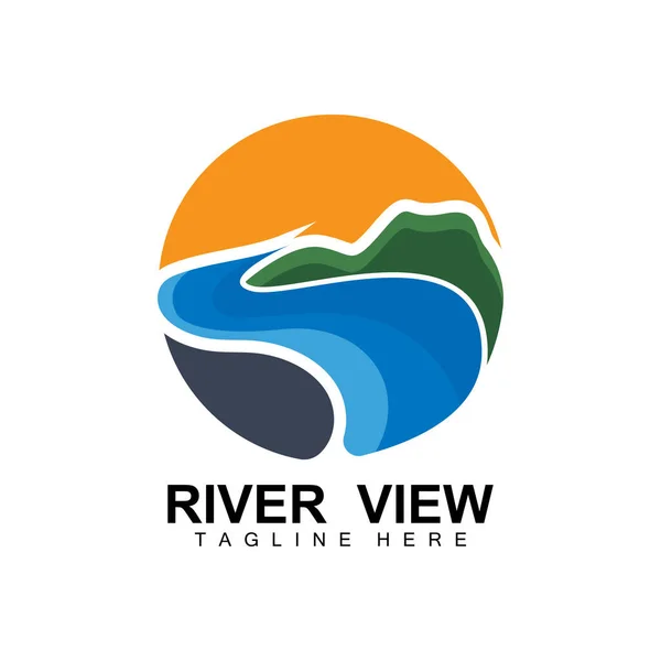 River Logo Design, River Creek Vector, Riverside Illustration With A Combination Of Mountains And Nature, Product Brand