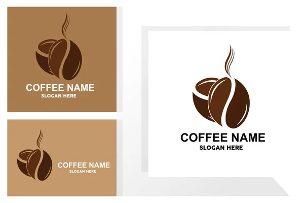 Coffee Bean Drink Logo Design Brown Color Vector Illustration — Stock vektor