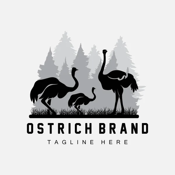 Ostrichロゴデザイン 砂漠の動物イラスト 森の中に住む ベクトルラクダブランド製品 — ストックベクタ