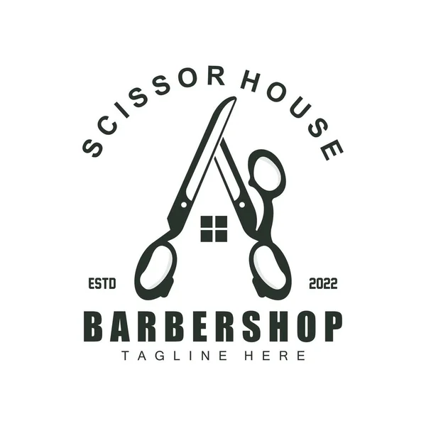 Schere Logo Design Barbershop Rasierapparat Vector Babershop Schere Brand Illustration — Stockvektor