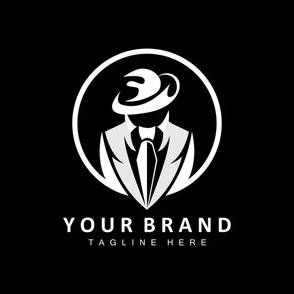 采购产品黑手党标志设计 塔克塞多西装图标 矢量商人 标志侦探 品牌标签 — 图库矢量图片