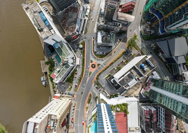Top down aerial view of road network at the famous Golden Triangle In Kuching City, Sarawak