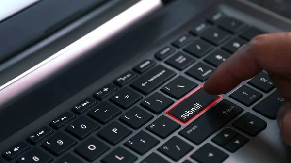 User Finger Press Laptop Keyboard Button Submit Word Concept Business — 스톡 사진