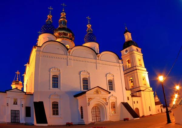 Vue Nuit Cathédrale Sainte Sophie Assomption Dans Ville Tobolsk Russie — Photo