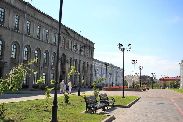 Omsk Russland August 2021 Blick Auf Die Museinaja Straße Omsk lizenzfreie Stockbilder