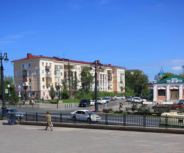 Omszk Oroszország 2021 Augusztus Kilátás Lenin Utcára Omszk Városában Stock Kép