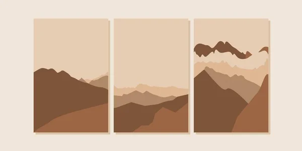 Set of abstract landscape posters. Modern background flat design, contemporary boho mountains minimalist wall decor.