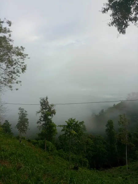 Slightly Foggy Morning Atmosphere Top Hill — Fotografia de Stock