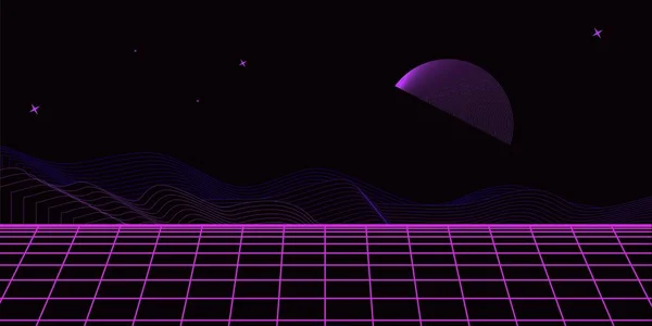 レトロな背景未来的な風景1980年代スタイル デジタルレトロな風景サイバー表面 80年代のパーティーの背景 レトロな80年代ファッション Sci Background デジタルサイバー表面 — ストックベクタ