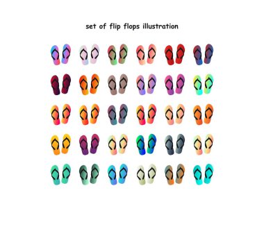 Bir dizi parmak arası terlik çizimleri. eğik parmak arası terlikler