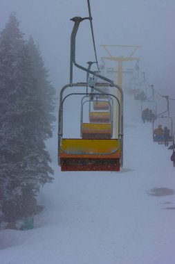 Cable car on snow mountain in bursa