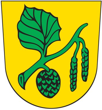 Erlenmos cemaatinin arması. Almanya. Beyazda izole edilmiş 